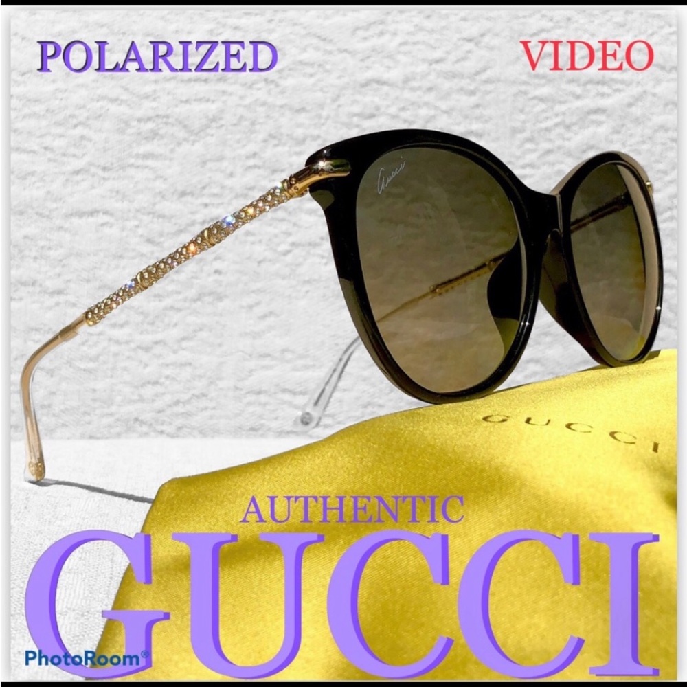 GUCCI POLARIZED 58mm Swarovski crystals Bamboo sunglasses